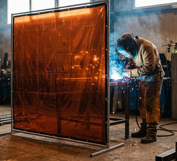 Amber Hi-vis 6' X 6' Welding Screen-Curtain & Frame